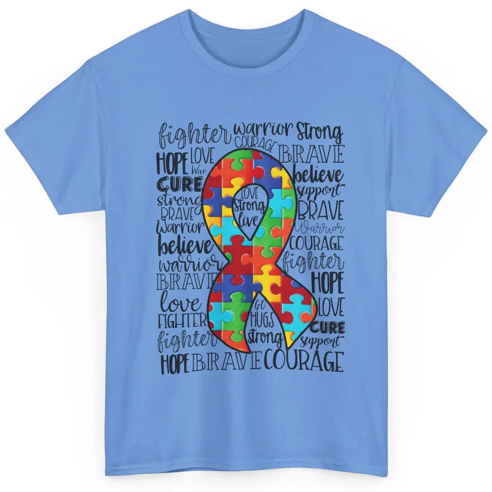 Autism Awareness Puzzles Ribbon Strong Brave Autism Support Classic Unisex T-Shirt