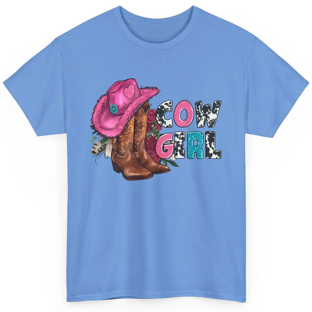 Floral Pink Cowgirl Boots And Hat Valentines Western Country Classic Unisex T-Shirt