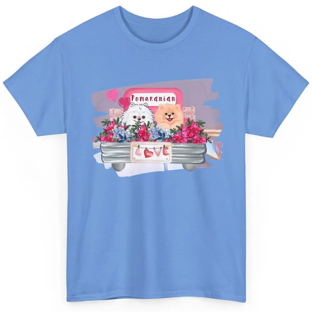 Floral Pomeranian Truck Love Cute Pomeranian Mothers Day Classic Unisex T-Shirt