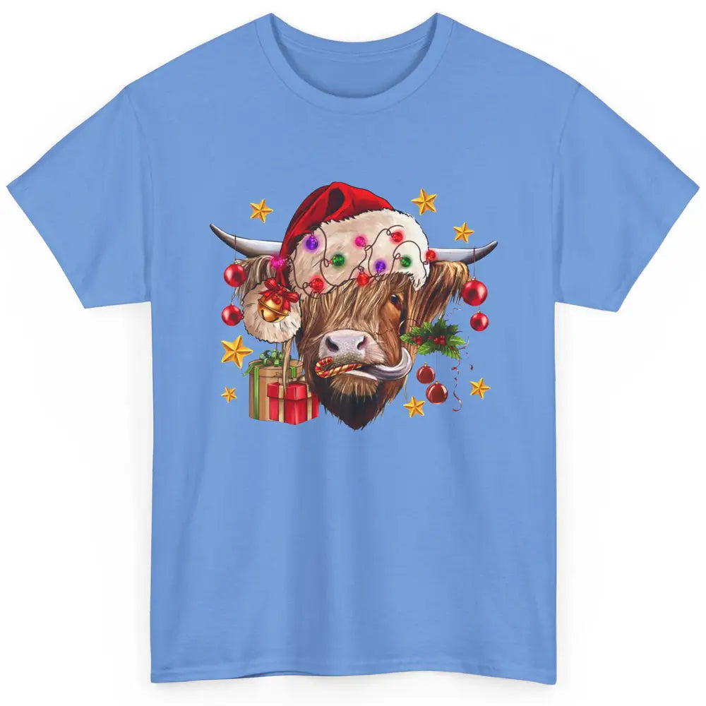 Highland Cow Joy Santa Hat Christmas Ornament Western Farm Classic Unisex T-Shirt