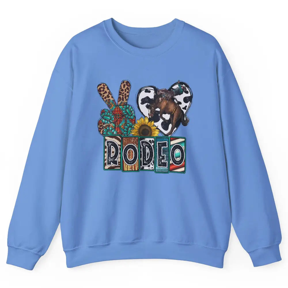 Sunflower Leopard Peace Love Rodeo Cowboy Western Country Unisex Crewneck Sweatshirt