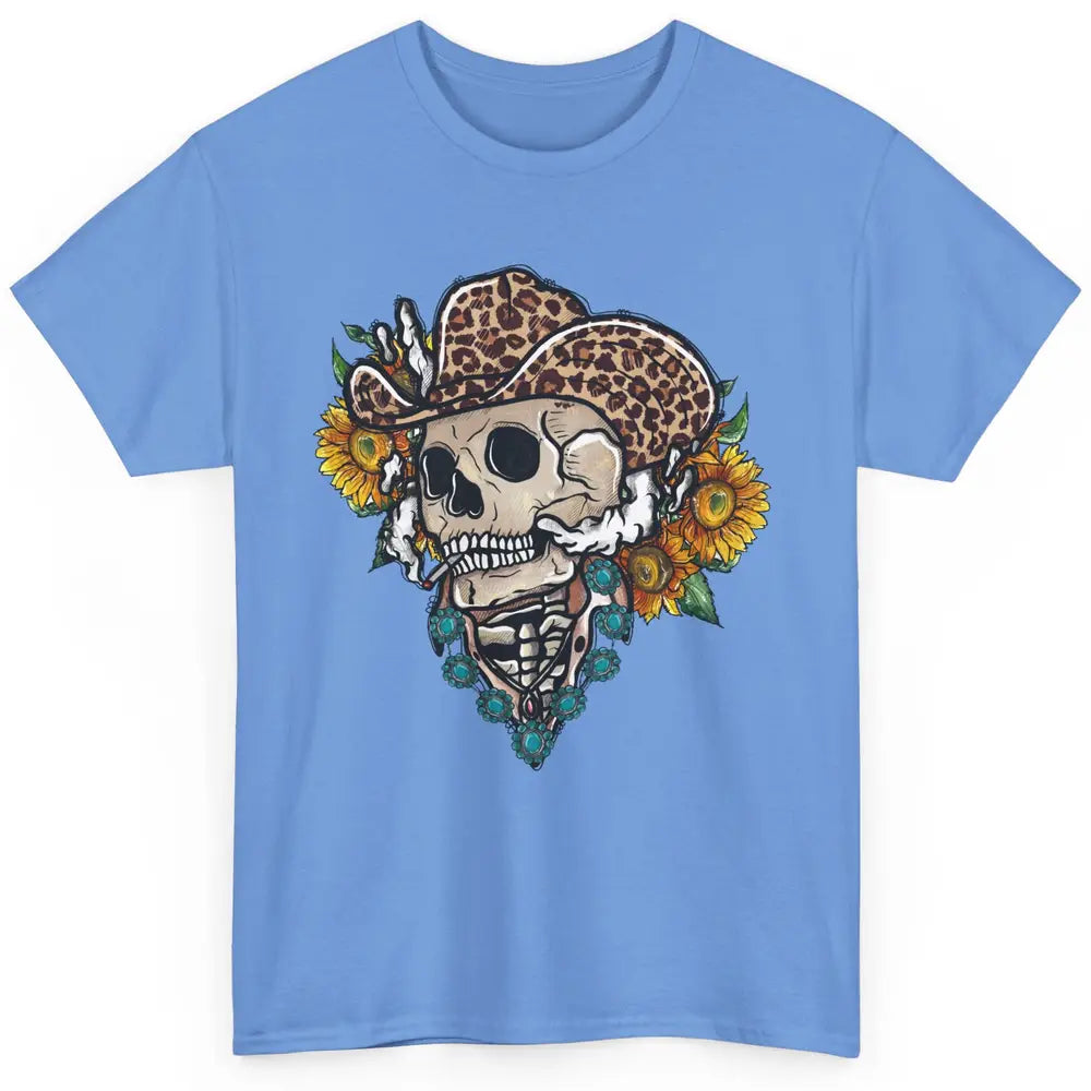 Sunflower Leopard Cowboy Skull Gemstone Western Country Gift Classic Unisex T-Shirt