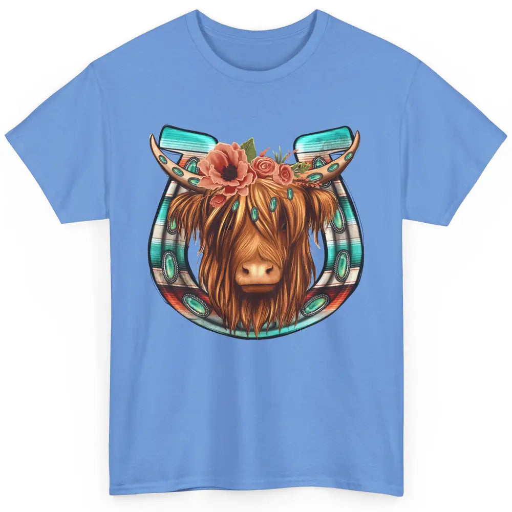 Floral Highland Cow Heifer Horseshoe Western Country Cowboy Classic Unisex T-Shirt