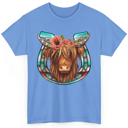 Floral Highland Cow Heifer Horseshoe Western Country Cowboy Classic Unisex T-Shirt