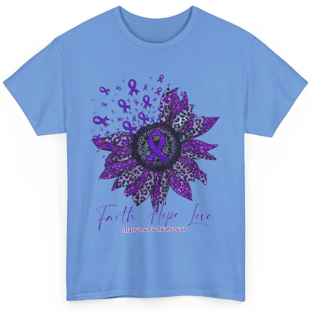 Faith Hope Love Purple Sunflower Alzheimer Brain Awareness Classic Unisex T-Shirt