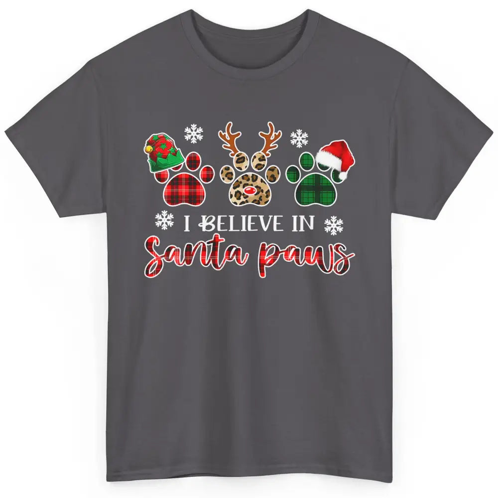 Merry Christmas Dog Paw Leopard Buffalo Plaid Xmas Santa Hat Classic Unisex T-Shirt