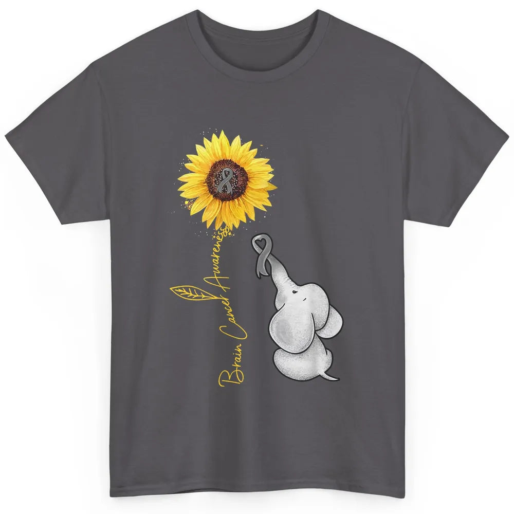 Sunflower Baby Elephant Brain Cancer Awareness Grey Ribbon Classic Unisex T-Shirt