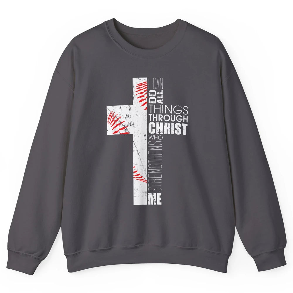 Baseball Christian Cross Bible Verse Softball Sports Day God Unisex Crewneck Sweatshirt