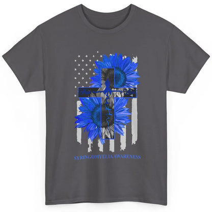 Syringomyelia Awareness Faith Hope Love Blue Ribbon US Flag Classic Unisex T-Shirt