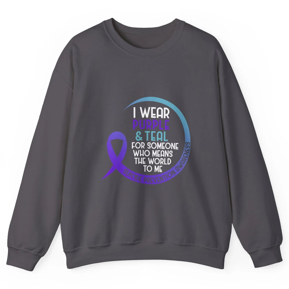 Wear Purple And Teal Ribbon Warrior Suicide Prevention Month Unisex Crewneck Sweatshirt