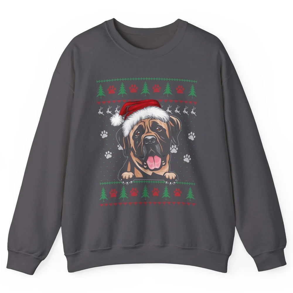 Merry Christmas Cute Santa Hat English Mastiff Dog Ugly Xmas Unisex Crewneck Sweatshirt