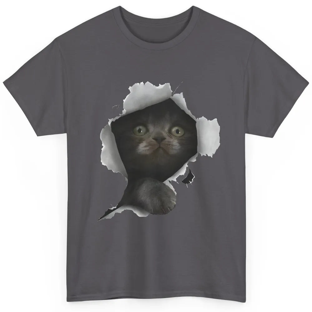 Funny Breaking Through Black Cat Sarcastic Hiding Kitten Classic Unisex T-Shirt