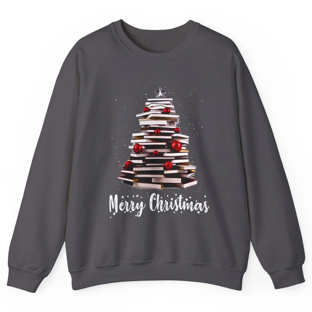 Funny Book Christmas Tree Book Reading Lovers Chritmas Gift Unisex Crewneck Sweatshirt