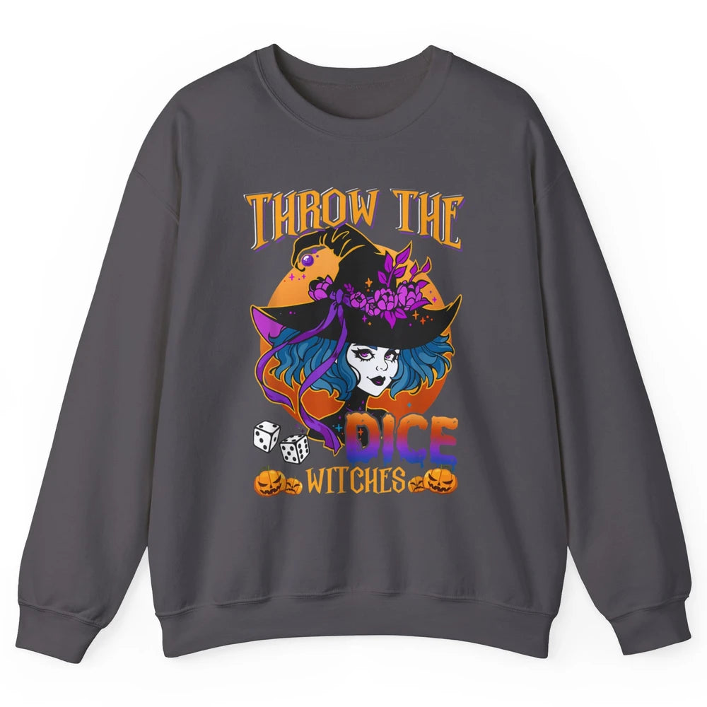 Retro Throw The Dice Witches Bunco Halloween Pumpkin Gothic Unisex Crewneck Sweatshirt