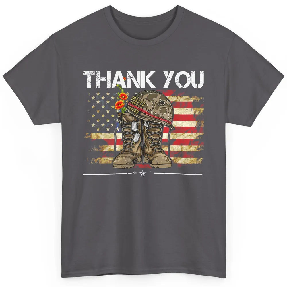 Vintage Veteran US Flag Thank You Military Boot Memorial Day Classic Unisex T-Shirt