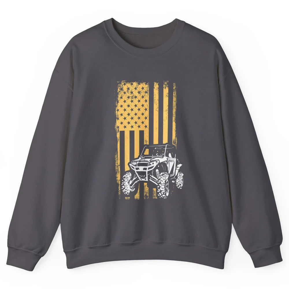 Retro UTV American Flag 4 Wheel Mud Riding SXS Life Offroad Unisex Crewneck Sweatshirt