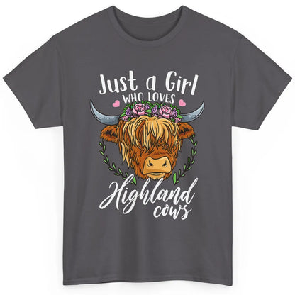 Vintage Just Girl Loves Highland Cow Floral Western Animal Classic Unisex T-Shirt