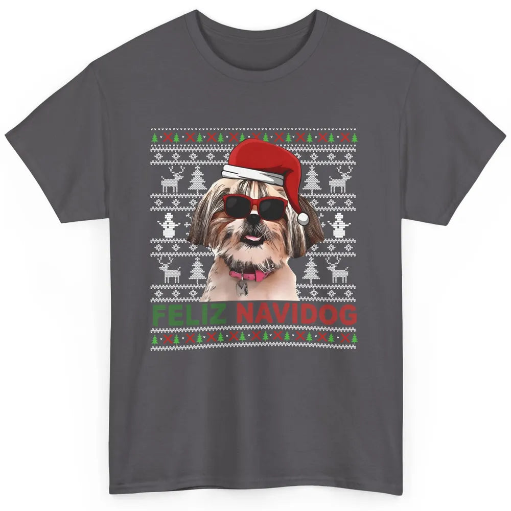 Funny Santa Shih Tzu Dog Feliz Navidog Christmas Tree Ugly Classic Unisex T-Shirt