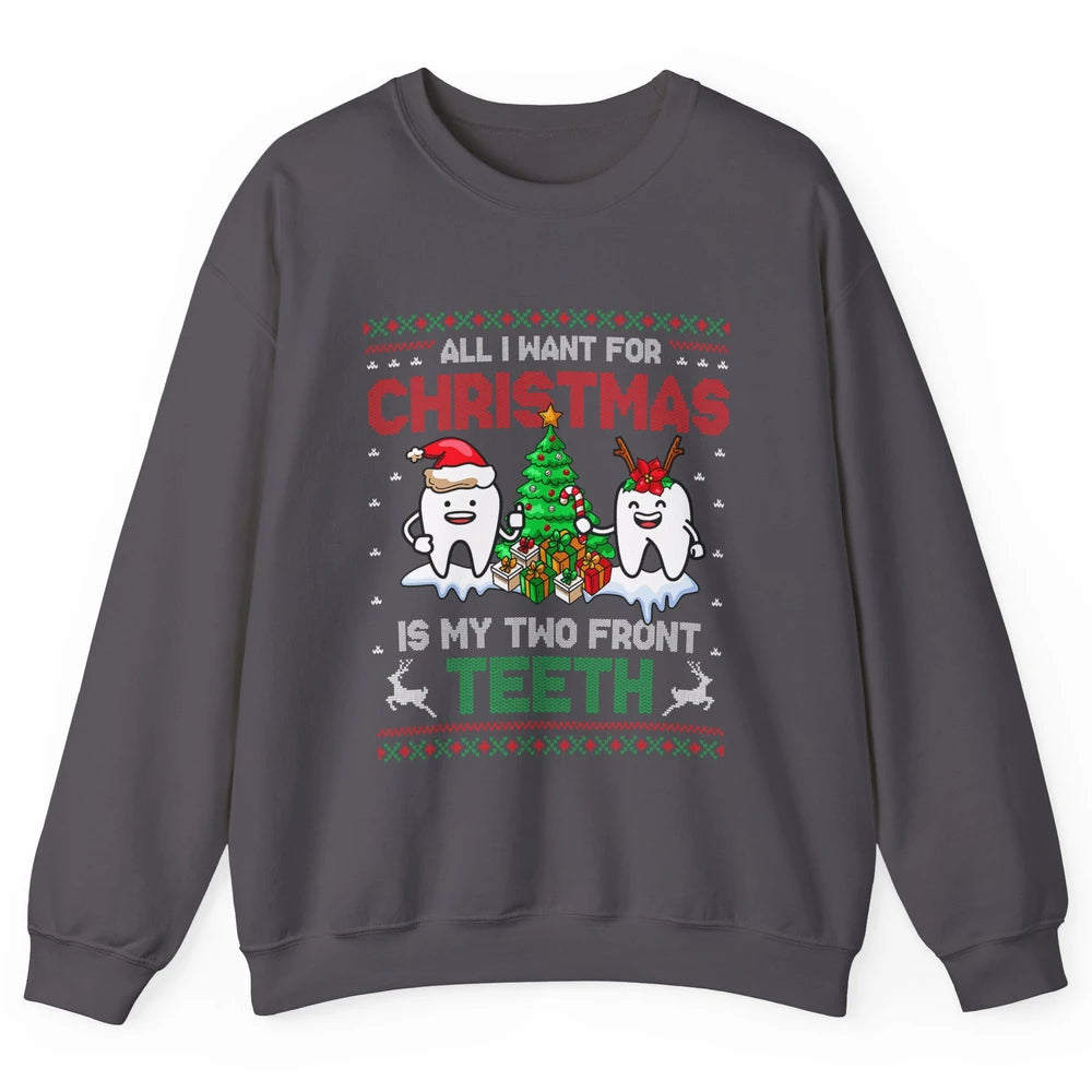 Merry Christmas Funny Two Teeth Dentist Xmas Tree Santa Ugly Unisex Crewneck Sweatshirt