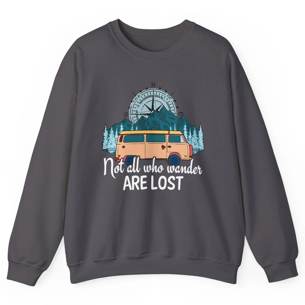 Vintage Compass Not All Who Wander Are Lost Camping Trailer Unisex Crewneck Sweatshirt