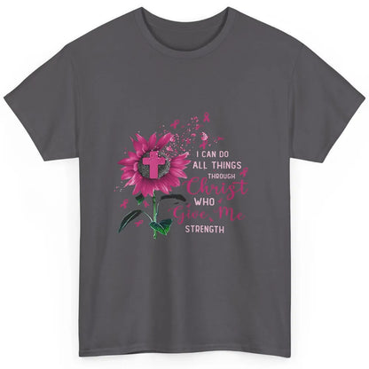 Breast Cancer Month Sunflower God Strength Cross Pink Ribbon Classic Unisex T-Shirt