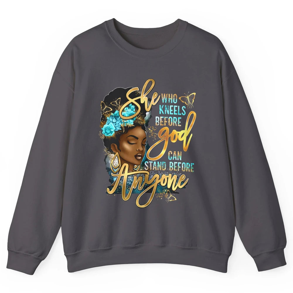 Black Girl She Who Kneels Before God Christian Afro Women Unisex Crewneck Sweatshirt