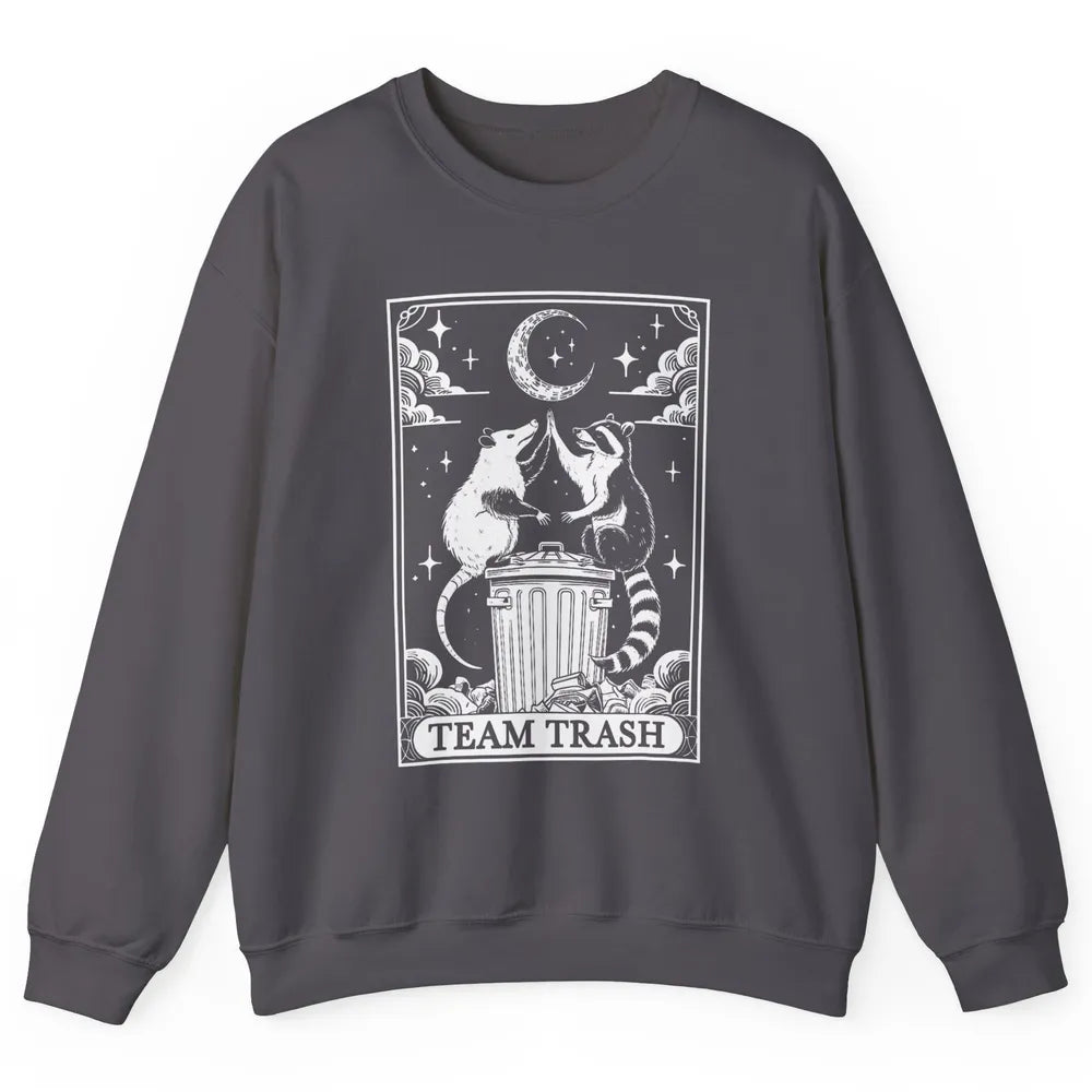 Tarot Card Vintage Team Trash Crescent Moon Opossum Panda Raccoon Gothic Trashy Sarcastic Unisex Crewneck Sweatshirt