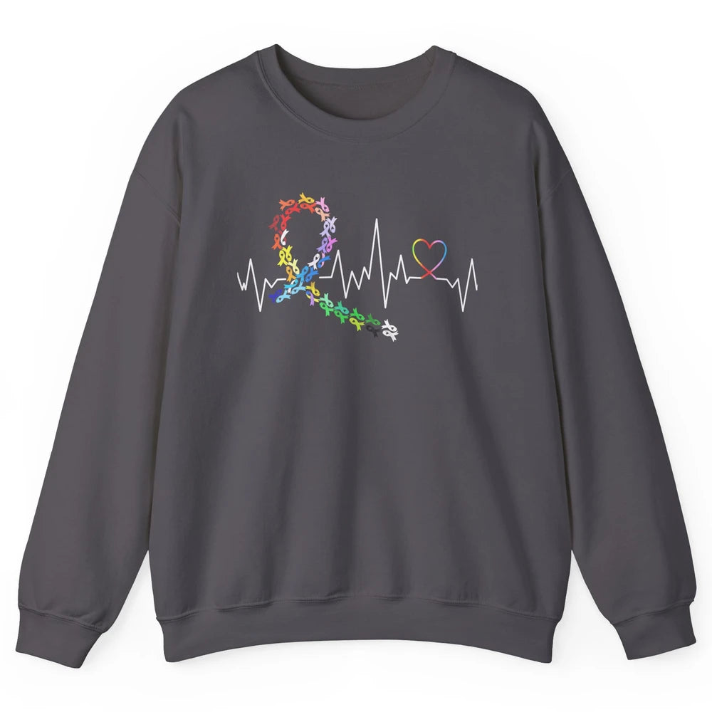 Cancer Awareness All Cancers Matter Heartbeat Unisex Crewneck Sweatshirt