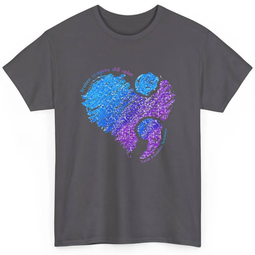 Semicolon Turquoise Blue Ribbon Heart Suicide Prevention Classic Unisex T-Shirt