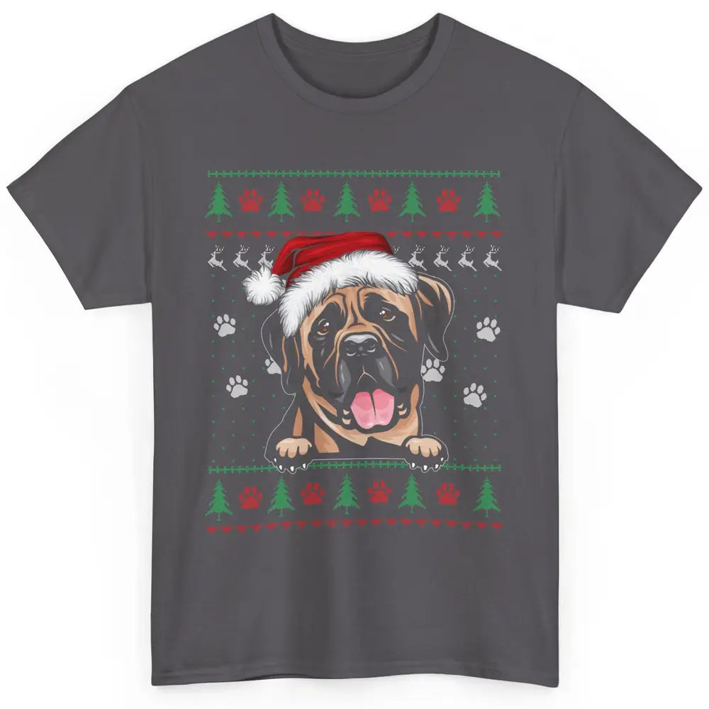 Merry Christmas Cute Santa Hat English Mastiff Dog Ugly Xmas Classic Unisex T-Shirt