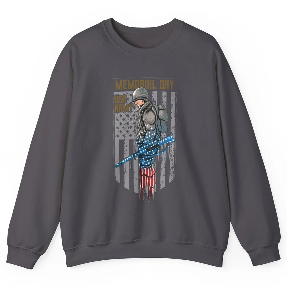 US Army Veteran With Gun American Flag US Pride Memorial Day Unisex Crewneck Sweatshirt