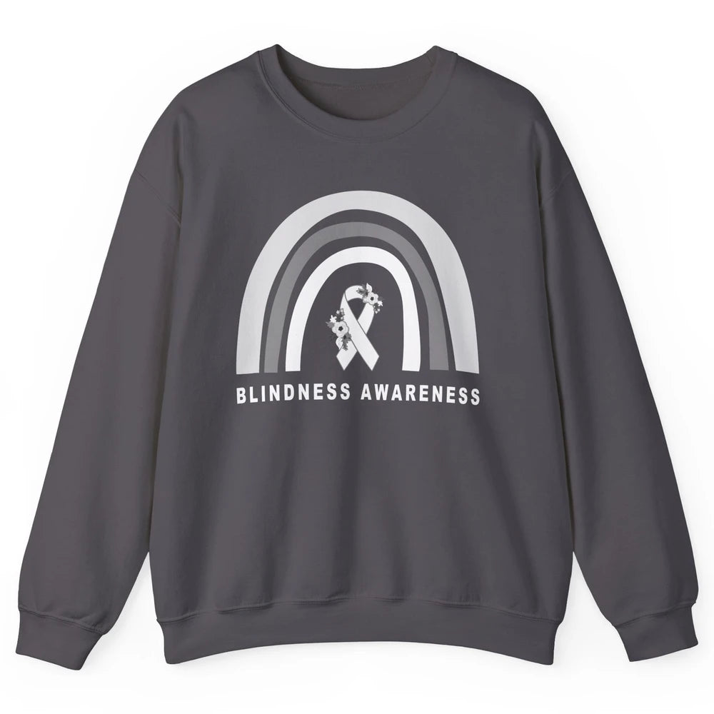 Blindness Awareness Floral White Gray Ribbon Blind Support Unisex Crewneck Sweatshirt