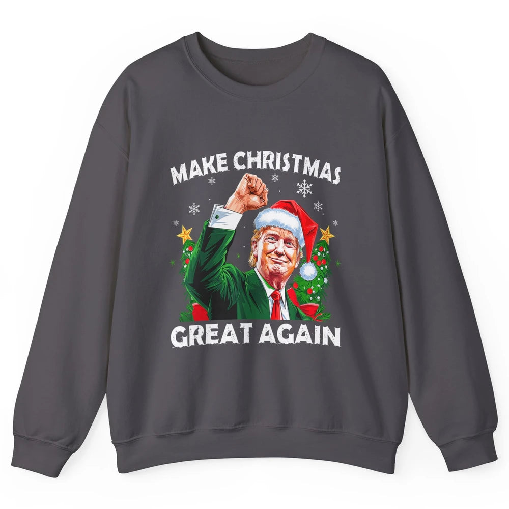 Make Christmas Great Again Funny Santa Trump Political Donald Trump Republican President Xmas Unisex Crewneck Sweatshirt