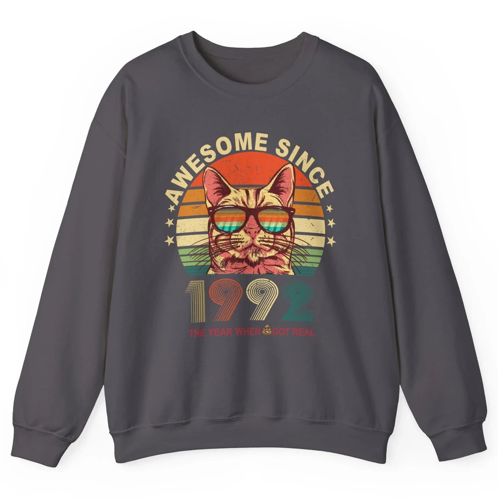 Vintage Cat Glasses Awesome Since 1992 30th Birthday Gift Unisex Crewneck Sweatshirt