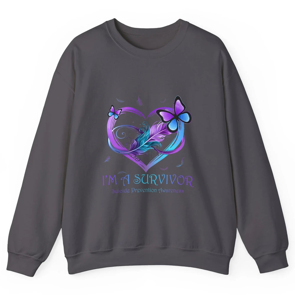 Survivor Purple Teal Heart Love Suicide Prevention Awareness Unisex Crewneck Sweatshirt