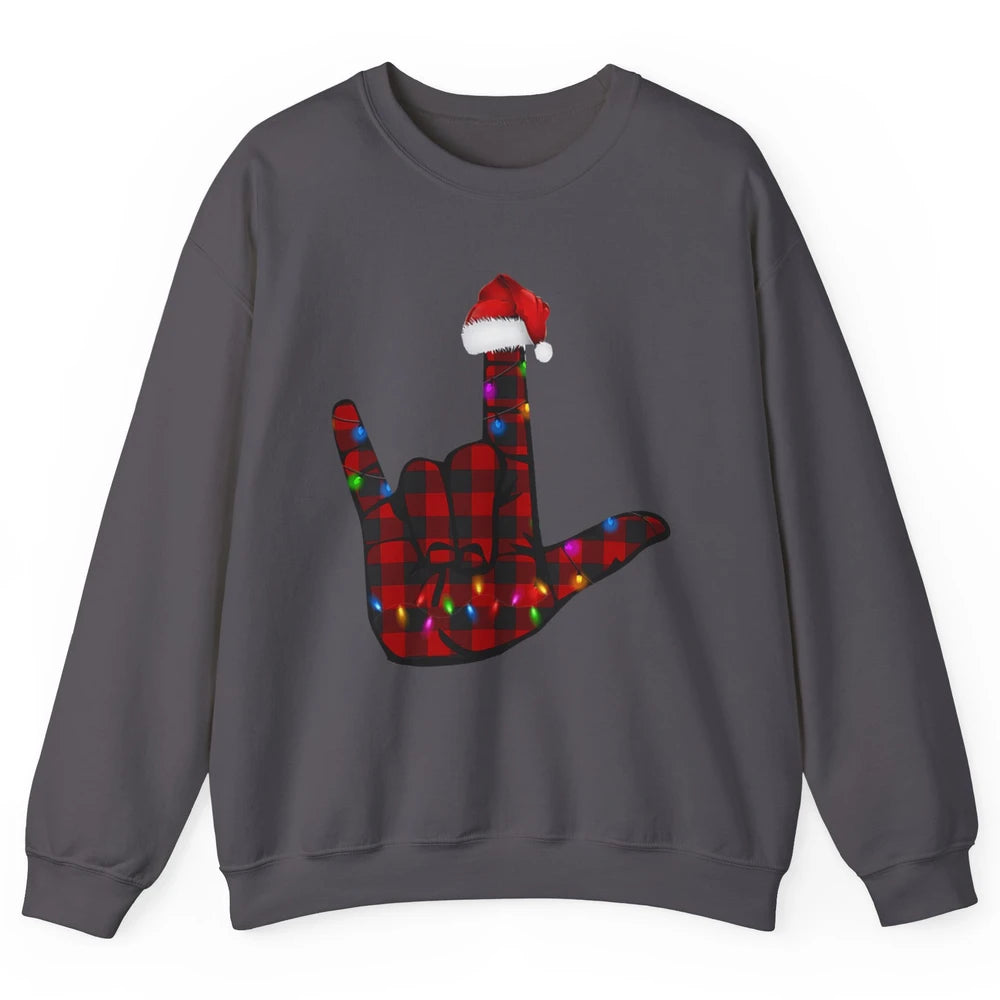 Merry Christmas Hand Sign Language Deaf Xmas Santa Hat ASL Unisex Crewneck Sweatshirt