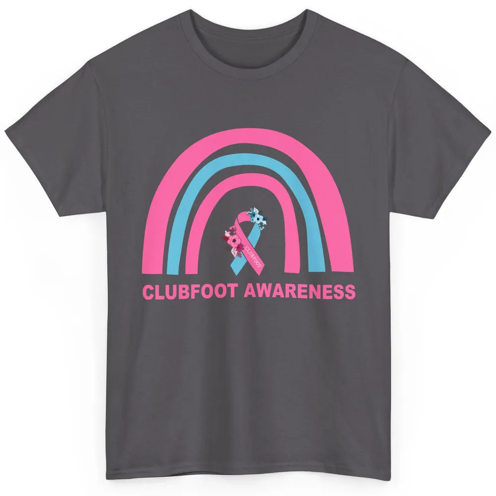 Clubfoot Awareness Support Pink Blue Ribbon Rainbow Classic Unisex T-Shirt