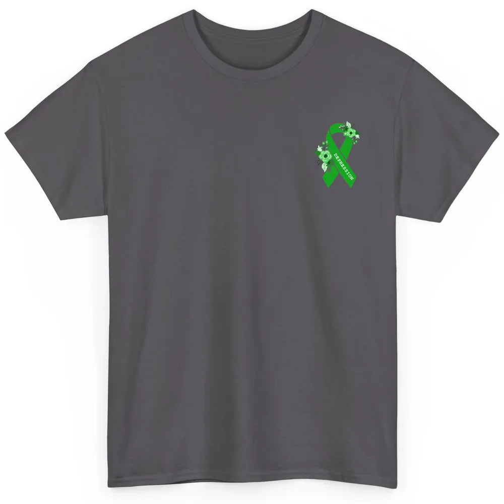 Depression Awareness Floral Green Ribbon Depression Support Classic Unisex T-Shirt