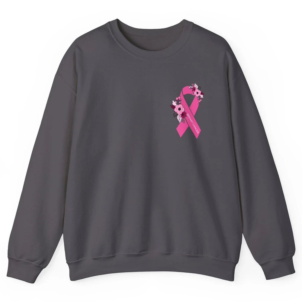 Breast Cancer Awareness Floral Pink Ribbon Pocket Size Gift Unisex Crewneck Sweatshirt