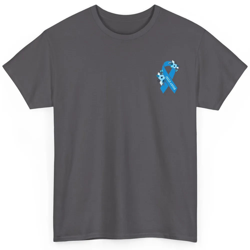 Child Abuse Awareness Floral Blue Ribbon Children Protection Classic Unisex T-Shirt