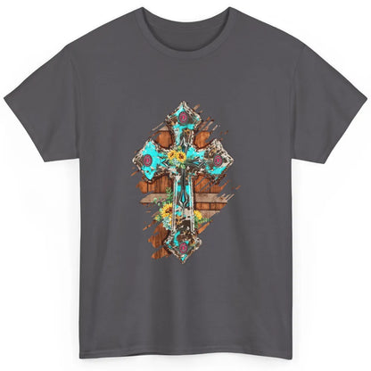 Western Country Boho Christian Turquoise Leopard Faith Cross Classic Unisex T-Shirt