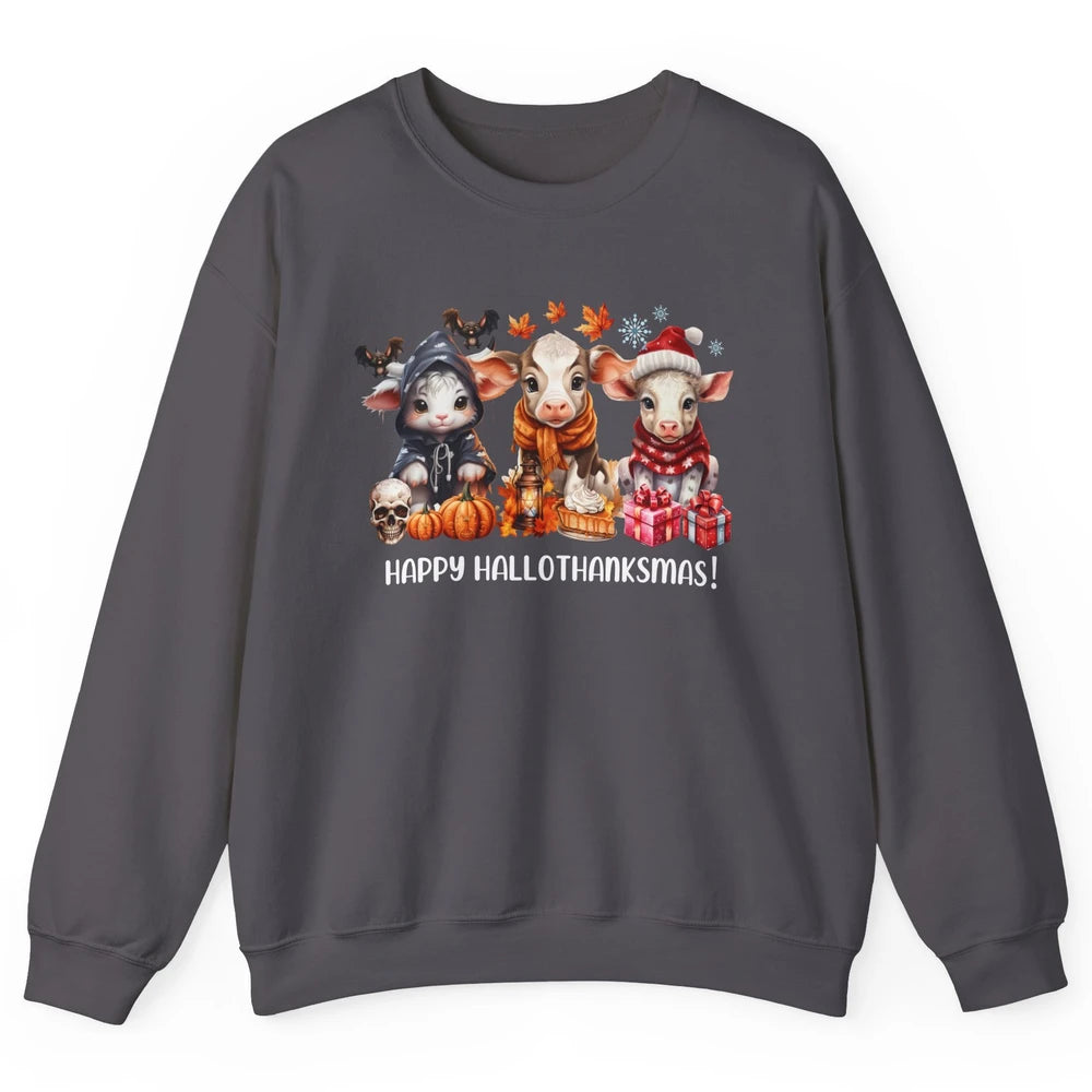 Retro Farm Baby Cow Happy Hallo-thank-mas Thanksgiving Xmas Unisex Crewneck Sweatshirt