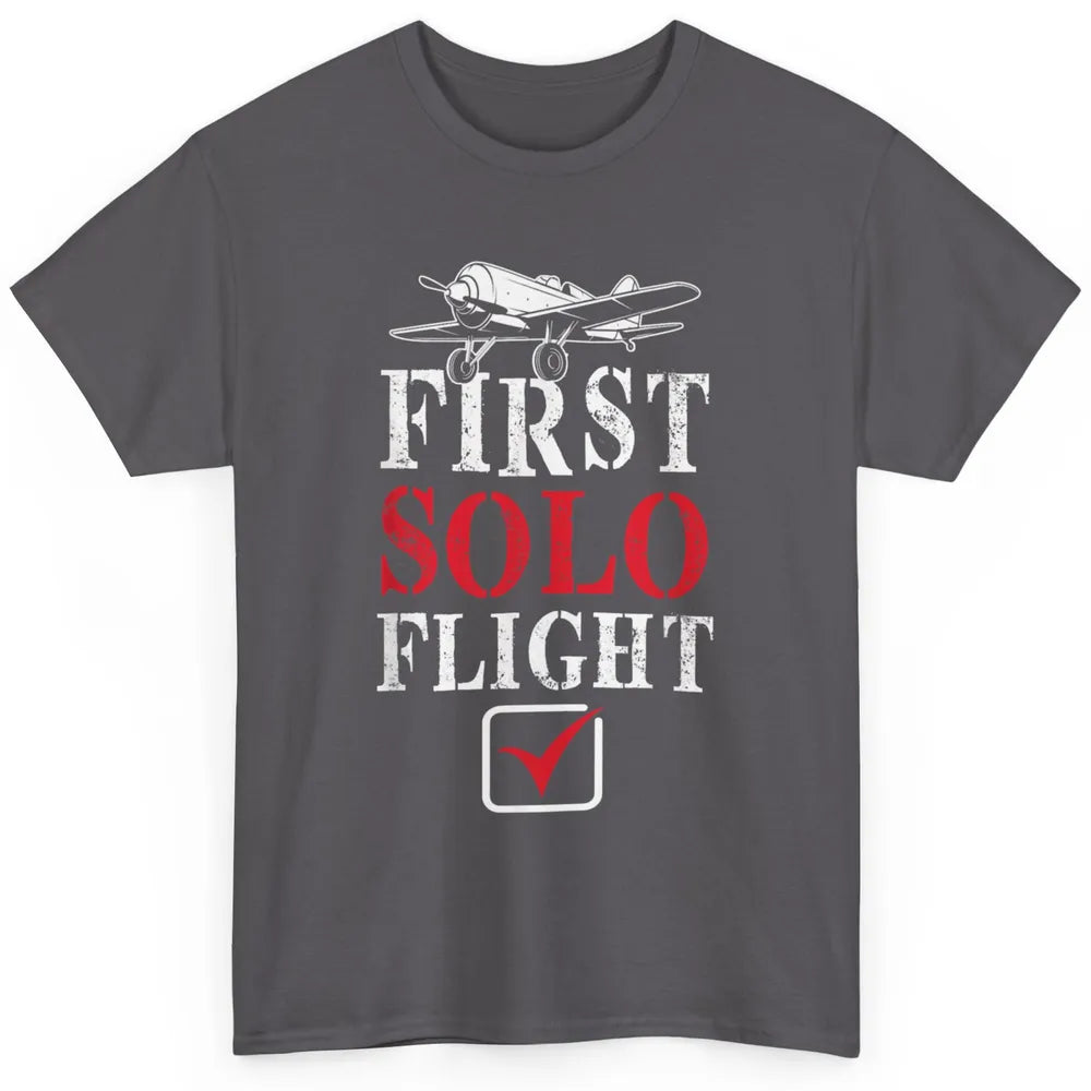 First Solo Flight Check New Pilot Aeronaut Vintage Airplane Classic Unisex T-Shirt