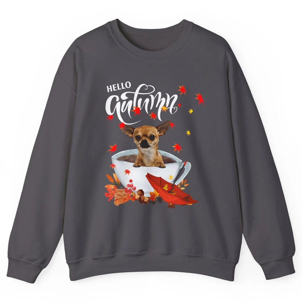 Chihuahua Autumn Dog And Coffee Fall Thanksgiving Chihuahua Unisex Crewneck Sweatshirt