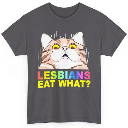 Funny Black Cat Lesbians Eat What LGBTQ Sarcastic Cat Mom Classic Unisex T-Shirt