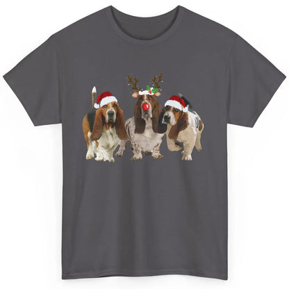 Basset Hound Santa Hats And Reindeer Horns Christmas Dog Mom Classic Unisex T-Shirt