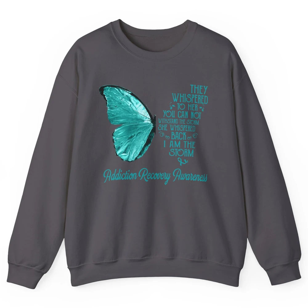 Addiction Recovery Awareness Ribbon Butterfly I'm The Storm Unisex Crewneck Sweatshirt