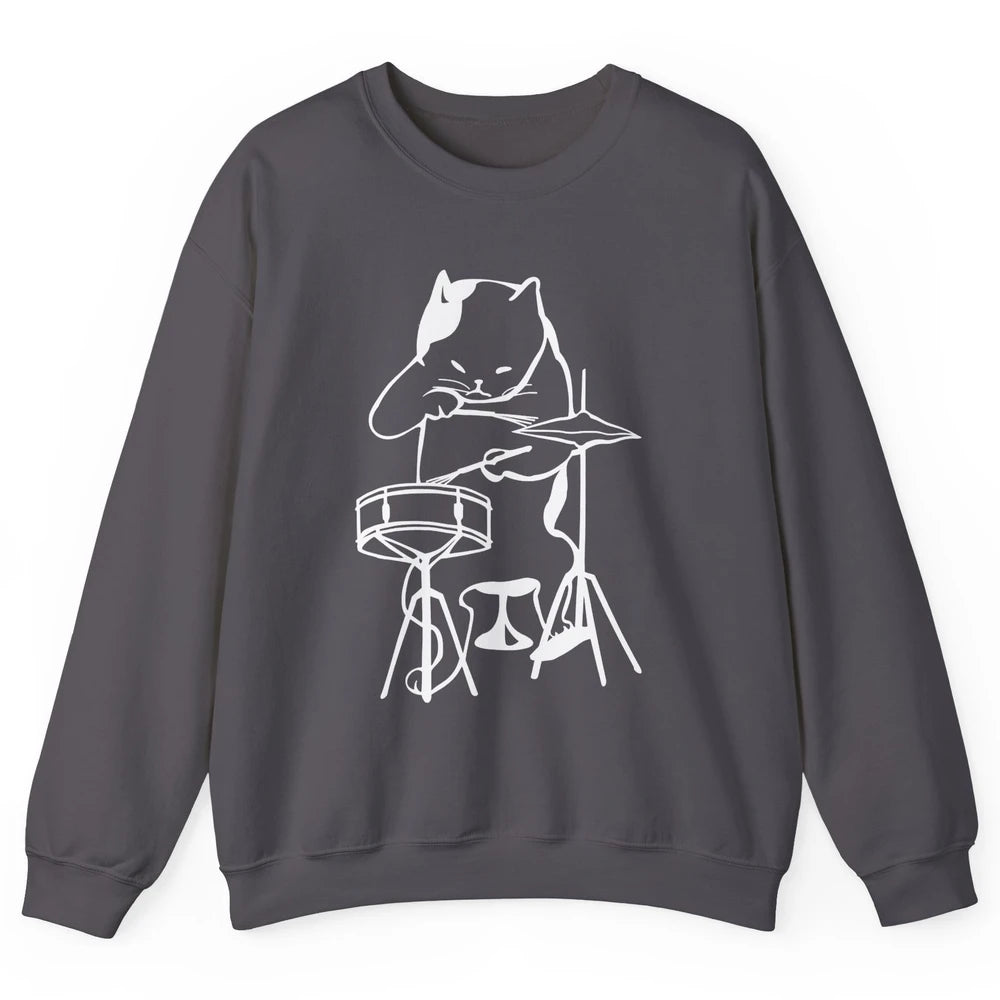 Black Cat Drumming Drummers Percussionists Musician Gift Unisex Crewneck Sweatshirt