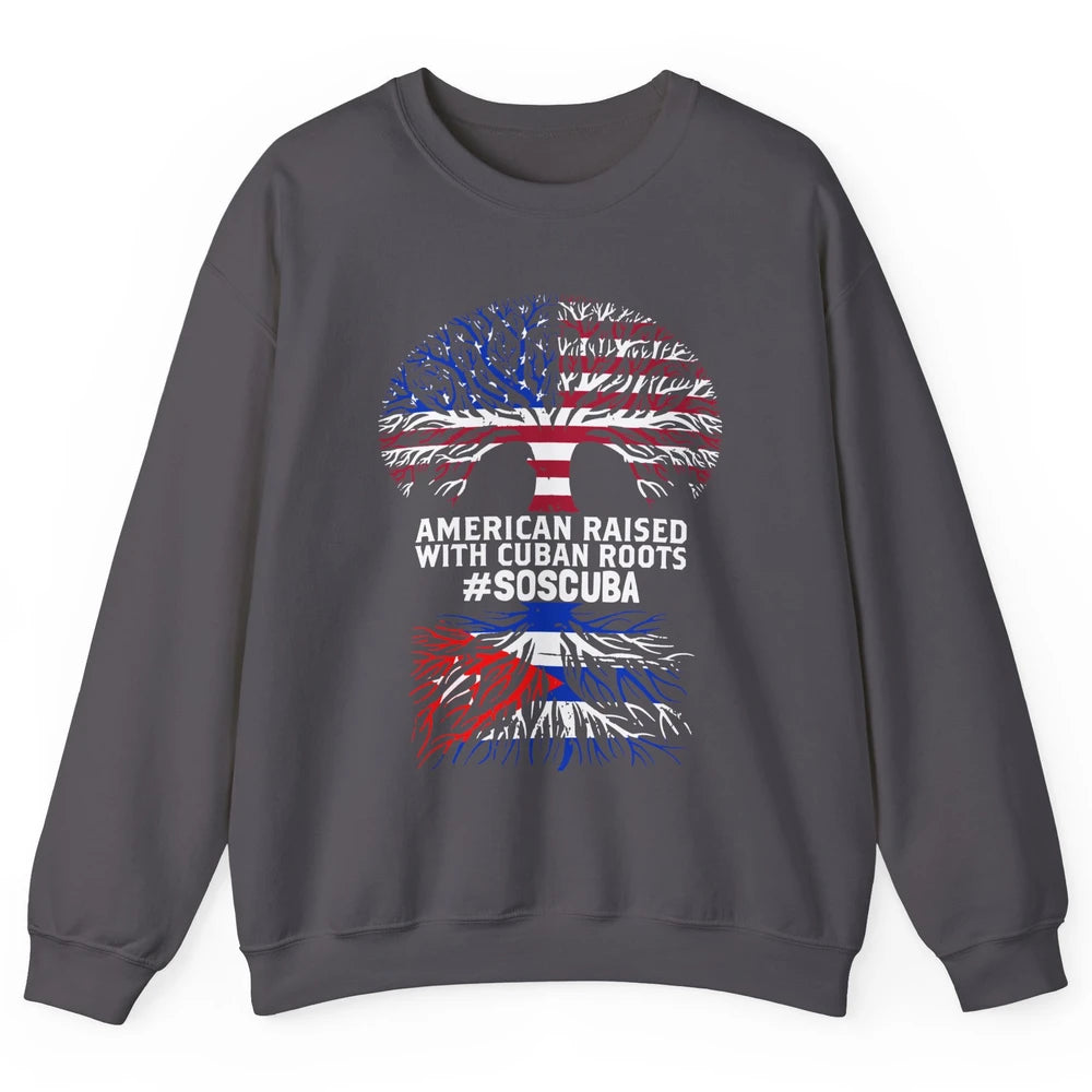 American Raised With Cuban Roots Cuban Flag Cuban Tree Unisex Crewneck Sweatshirt