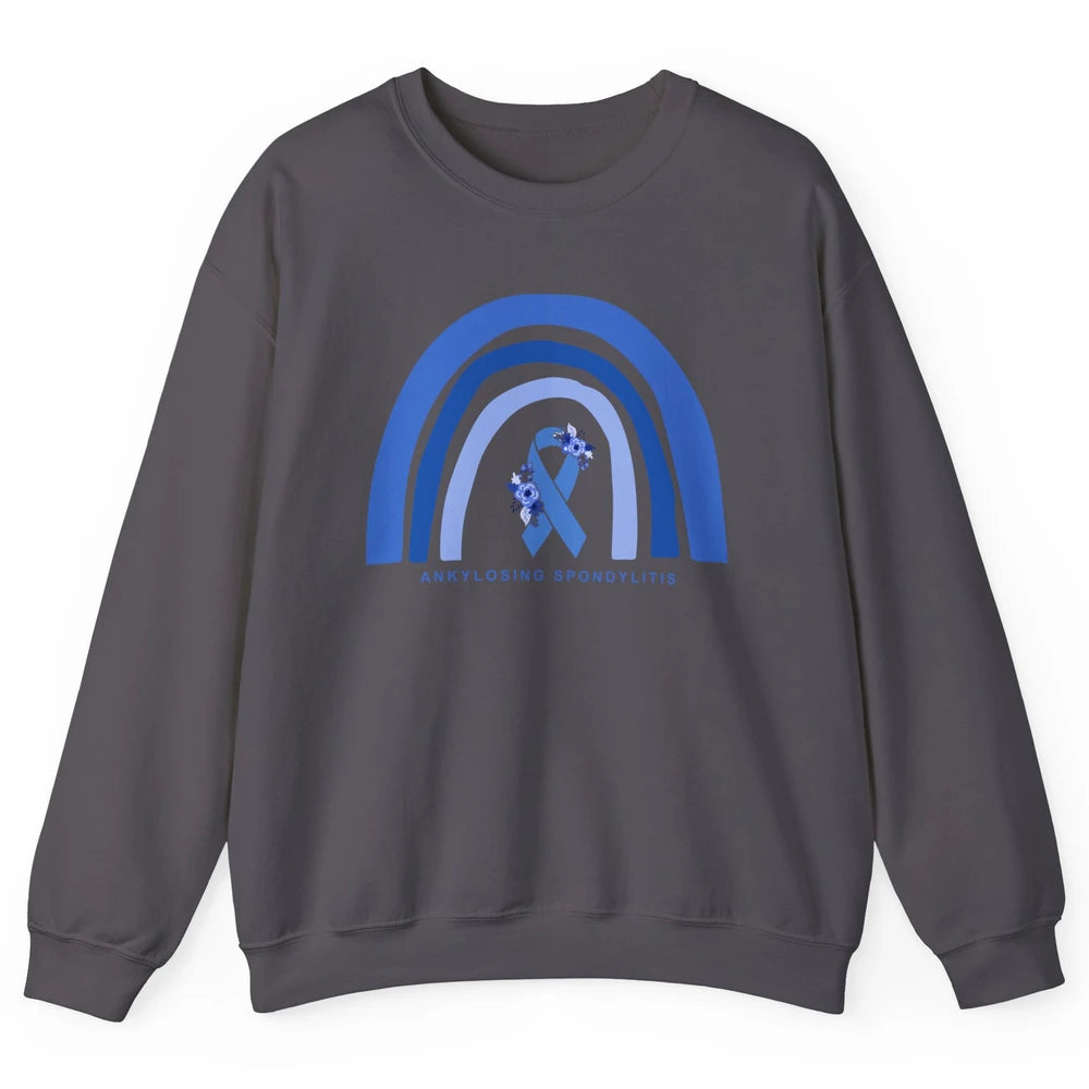 Ankylosing Spondylitis Awareness Support Floral Blue Ribbon Unisex Crewneck Sweatshirt